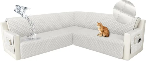 Vista 22 de HDCAXKJ Funda seccional de esquina impermeable para sofá de terciopelo en forma de L, fundas para sofá para mascotas, perros, suaves, resistentes