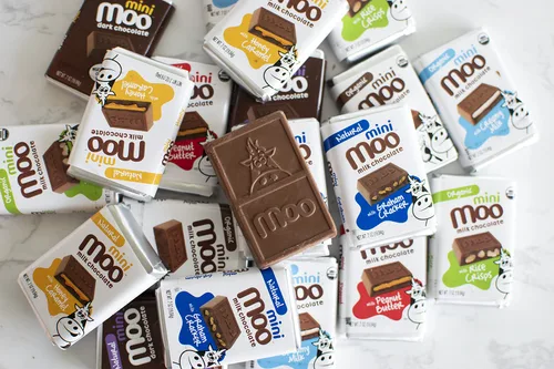Vista 5 de Moo Chocolates ' Mini barras de chocolate negro sólido natural, 0.7 onzas (14 unidades)