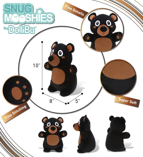 Vista 3 de DolliBu Snug-Mooshies - Peluche de oso negro de pie, súper esponjoso y suave, amigo de animales para niñas y niños, peluche mediano abrazable