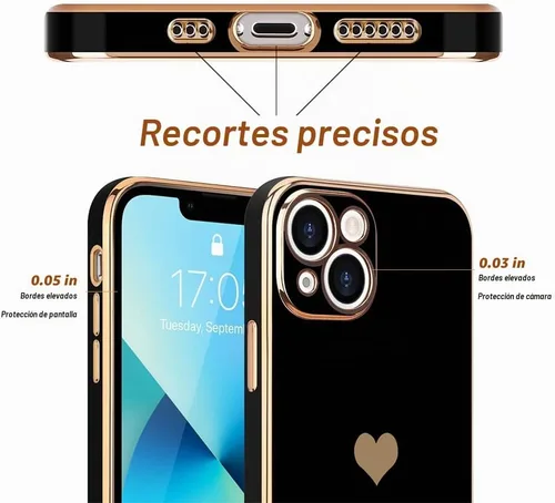 Vista 3 de Teageo Funda de iPhone 13 Pro, mujer y niña, corazón bonito, chapado brillante, cubierta trasera suave negra, protección completa de cámara Negro