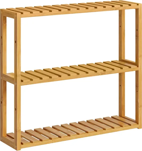 Vista 11 de SONGMICS Estantería de bambú para baño, con 3 niveles ajustables para plantas, de montaje en pared o de pie, para la sala de estar, balcón, cocina