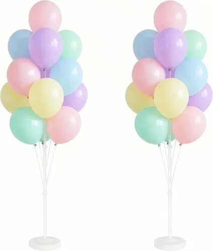 Vista 12 de HIINS - Juego de 2 columnas de globos de oro negro de 10 pulgadas con base y poste, decoración de fondo para fiesta