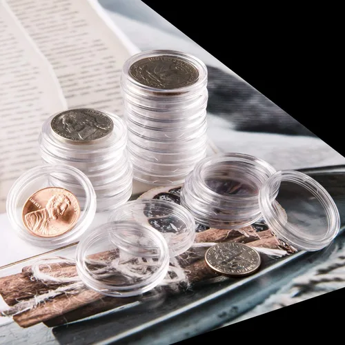 Vista 7 de 100 unidades de 0.984 in para monedas con caja organizadora de almacenamiento de plástico para suministros de colección de monedas
