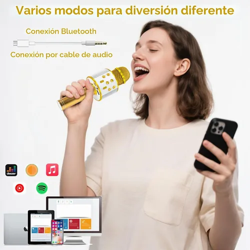 Vista 4 de KIDWILL Micrófono de Karaoke Inalámbrico Bluetooth para Niños, 5 en 1 Portátil de Mano Micrófono de Karaoke con Altavoz Reproductor Grabadora