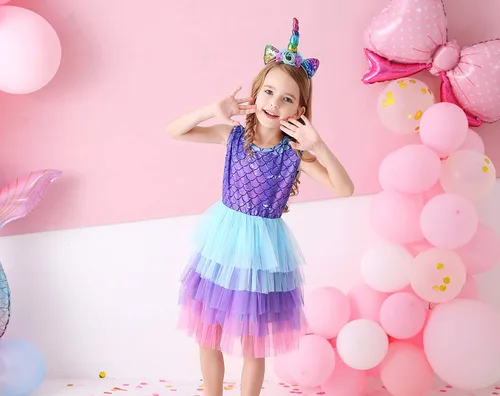 Vista 3 de DXTON Vestidos de verano de manga corta tutú para niña, para fiesta, boda, cumpleaños