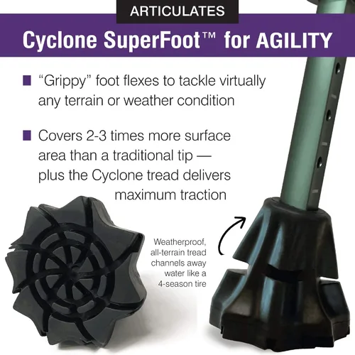 Vista 2 de Bastón Dynamo Cyclone con el máximo agarre para cada paso. Diseñado para comodidad durante todo el día. Diseñado para mantenerte estable y seguro.