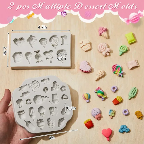 Vista 4 de 2 piezas moldes de arcilla polimérica para dulces para hacer joyas forma de caramelo helado piruleta dona chips moldes de arcilla polimérica