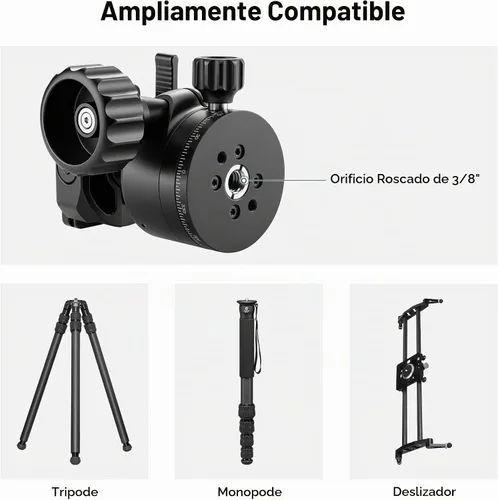 Vista 3 de FANAUE Cabezal de bola de trípode de 1.575 in con placa de liberación rápida Arca Swiss de 1/4