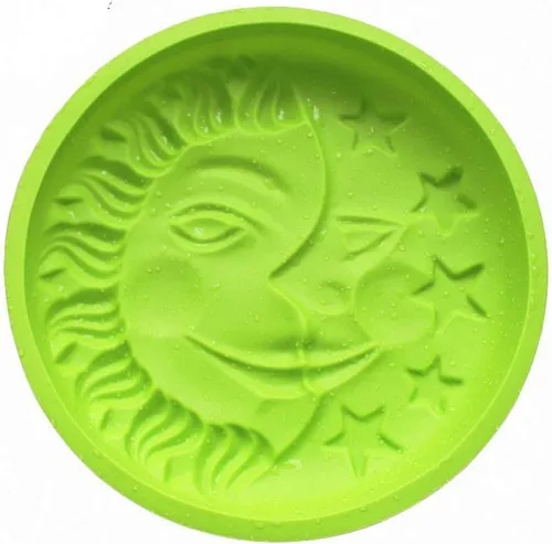 Vista 4 de Fewo Molde de silicona para tartas de sol, luna y estrellas, forma redonda de 9 pulgadas con cara de sol y luna, molde de silicona para hornear