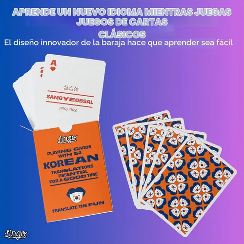 Vista 4 de Lingo Cartas coreanas Tarjetas de aprendizaje de idiomas y cultura para adultos 52 frases con pronunciación Regalo divertido para familias