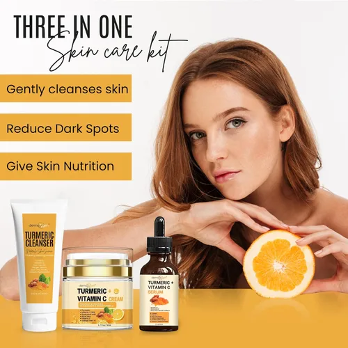 Vista 3 de Kit completo de cuidado facial de cúrcuma, piel orgánica brillante antienvejecimiento, rejuvenecedor, estimulante de colágeno e hidratación, set
