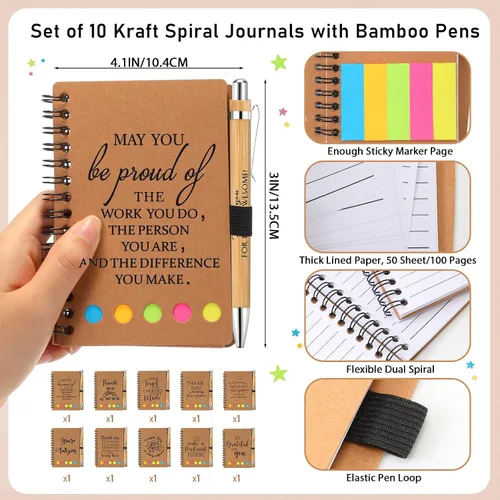 Vista 2 de Honoson Juego de 10 cuadernos inspiradores a granel con notas adhesivas y bolígrafo de bambú, regalos de agradecimiento para profesores, enfermeras