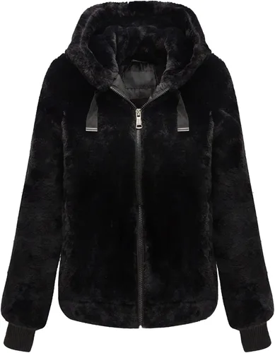 Vista 11 de Bellivera Abrigo de piel sintética para mujer con forro de oveja peluda, chaqueta de forro polar esponjosa y capucha con forro de sherpa Beige