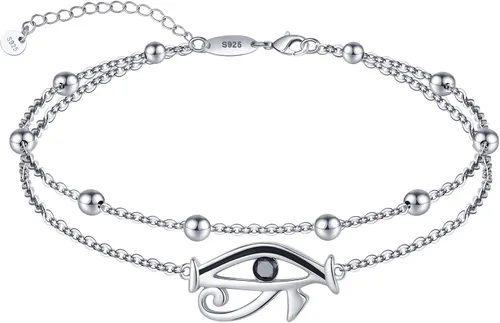 Vista 51 de CHIC & ARTSY Tobilleras delicadas de plata de ley S925 para verano, pulsera de tobillo ajustable multicapa para playa, joyería de pie para mujer