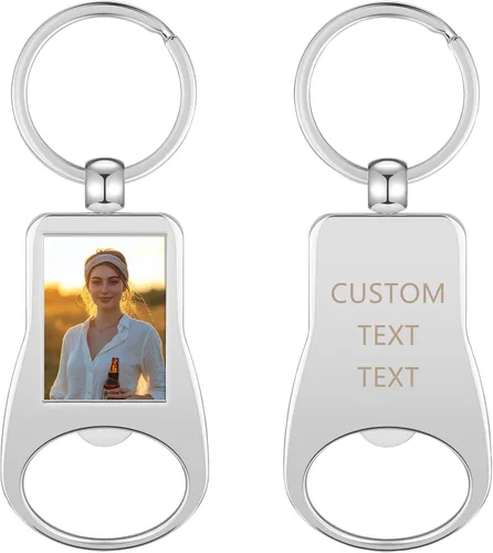 Vista 11 de PiercingJ Bottle Opener Keychain Personalized Picture Opener Keyring Accessories Gifts for Husband Dad Birthday Father's Day