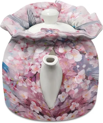 Vista 2 de DISNIMO Funda de tetera aislada a prueba de polvo con diseño floral de colibrí, para mantener el calor, accesorios decorativos, colcha