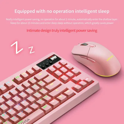 Vista 4 de Pink Wireless RGB Mechanical Gaming Keyboard and Mouse Combo Backlit, Rechargeable Blue Switches Long