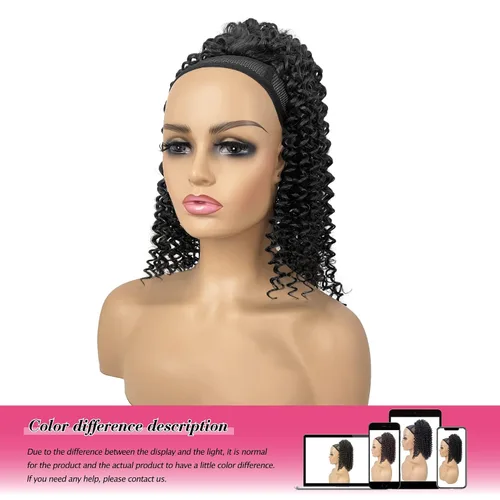 Vista 3 de Extensión de cola de caballo rizada profunda con cordón para mujeres negras, extensiones de cabello sintético con 2 clips, 14 pulgadas (1B)