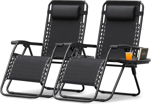 Vista 14 de Devoko Patio Zero Gravity Chair - Silla plegable para exteriores, sillas reclinables ajustables para uso junto a la piscina, silla lounge de jardín