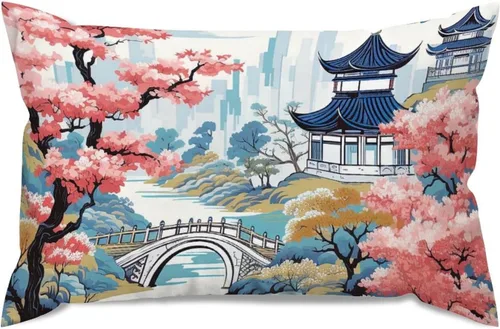 Vista 52 de ArogGeld Funda de almohada blanca con flores chinoiserie, funda de almohada para sofá, diseño floral verde y blanco, funda de almohada de lino A-12