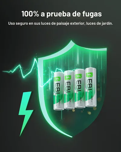 Vista 5 de EBL Baterías recargables AA, 1.2 V 1100 mAh de alta capacidad AA para luces solares de jardín (paquete de 8)