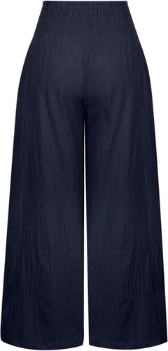 Vista 5 de Pantalones de lino de pierna ancha para mujer, pantalones palazzo, holgados, para playa, casual, verano, 2023, con bolsillo fruncido, pantalones