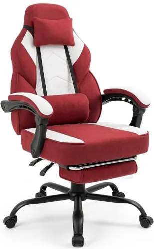 Vista 18 de Gaming Chair with Footrest Fabric Gaming Chair for Adults with Massage Lumbar Support, High Back Ergonomic Computer Chair, Pocket Spring Cushion