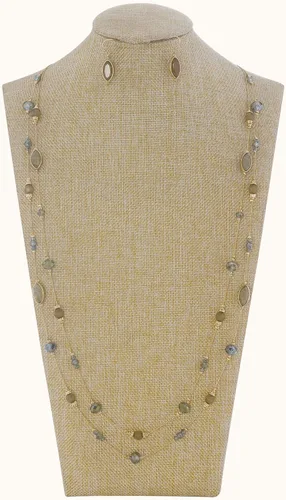 Vista 5 de Coiris Collar largo con cuentas de alambre de ilusión de 2 capas con pendientes, collar largo para mujer