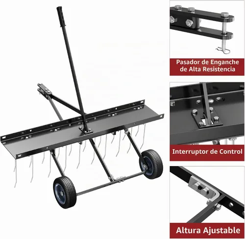 Vista 4 de YITAMOTOR Descompactador de Remolque de 40 Pulgadas, Rastrillo Descompactador para Césped con 20 Dientes de Acero de Resorte y Mango de Elevación