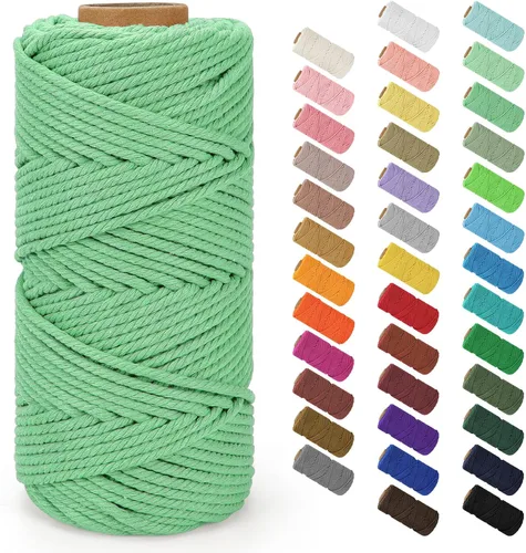 Vista 117 de Cuerda de macramé de 0.079 in x 220 yardas (656 pies), cuerda de algodón natural para colgar en la pared, ganchos de plantas, manualidades Verde