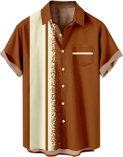 Vista 7 de Camisetas para hombre 2023 Casual Elegante Cuba Guayabera Camisa de Verano Manga Corta Color Block Camisas de Vestir