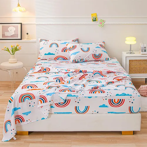 Vista 2 de Sábanas arcoíris tamaño individual, juego de 3 piezas de sábanas divertidas y coloridas para niños, sábanas de microfibra suaves arcoíris para niños
