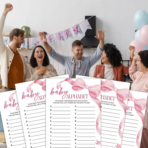 Vista 5 de Tarjeta de juegos para baby shower, actividades de baby shower para invitados, decoraciones de fiesta de revelación de género, recuerdos de fiesta