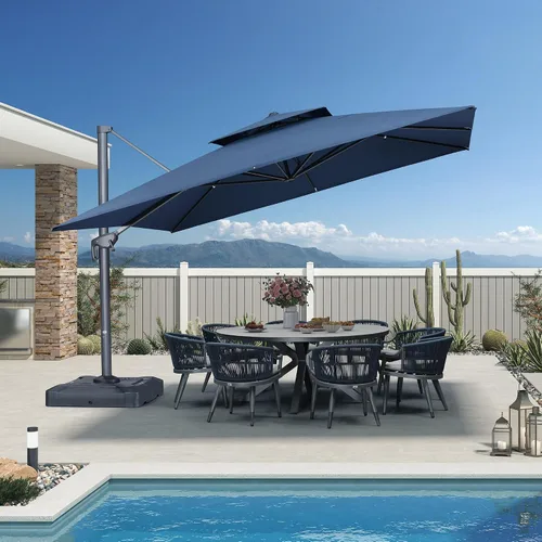 Vista 53 de PURPLE LEAF Sombrilla de Patio Voladiza de 10' x 13' para Exteriores con Base de 330 libras, Sombrilla Rectangular Grande Resistente al Viento