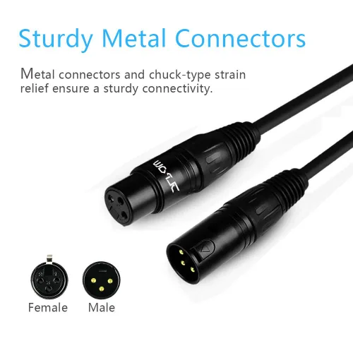 Vista 5 de Cable DMX de 6 pies, cable DMX chapado en oro de 3 pines XLR macho a hembra, lo mejor para iluminación de escenario de DJ, luces de cabeza móvil