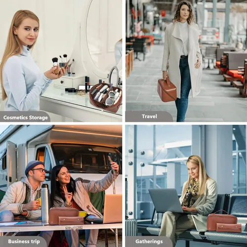 Vista 6 de Bolsa de maquillaje organizadora de viaje, bolsa de cosméticos grande con divisores ajustables, bolsa de almacenamiento portátil para artistas