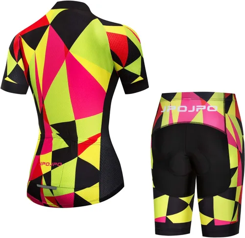 Vista 139 de Camiseta de ciclismo para mujer, manga corta y pantalones cortos de ciclismo acolchados para verano