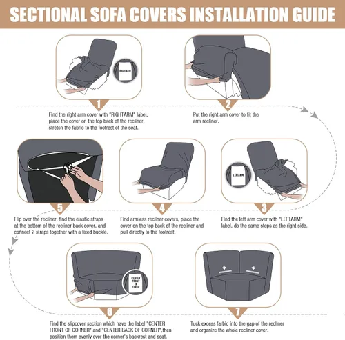Vista 6 de VANSOFY Fundas de Sofá Seccional Reclinable Extra Grandes, Fundas Lavables de 5 Piezas para Sofá Seccional en Forma de L con Asiento de Esquina