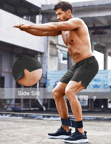 Vista 2 de COOFANDY Pantalones cortos deportivos para correr para hombre de 5 pulgadas, paquete de 2 pantalones cortos de entrenamiento para gimnasio