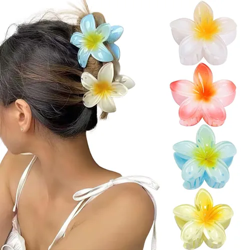 Vista 11 de GQLV Pinzas de garra para el cabello con flores - 4 piezas para cabello grueso, fuerte agarre antideslizante, hawaianas, pinzas grandes y bonitas