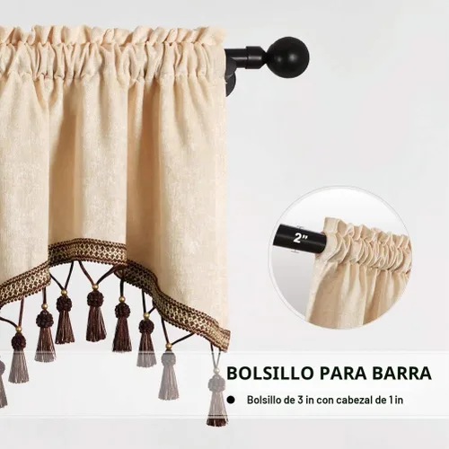 Vista 3 de Cortinas de doble cara de felpilla para cortina de cocina, cenefa para sala de estar