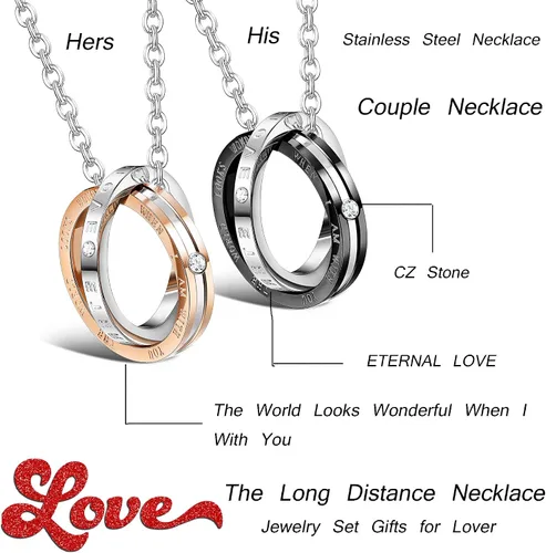 Vista 3 de LOYALLOOK Collar con colgante para parejas, regalo para hombres y mujeres, para él y para ella, juego de joyería de acero inoxidable para parejas