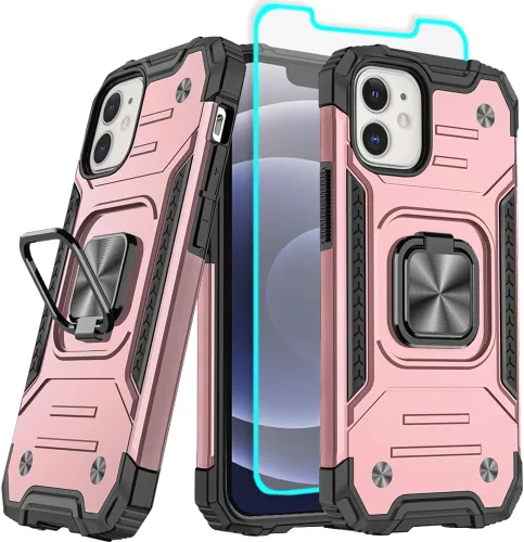 Vista 9 de HNHYGETE Funda para iPhone 12 / iPhone 12 Pro con protector de pantalla: [grado militar de 20 pies probada en caídas] anillo a prueba de golpes