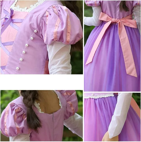 Vista 3 de MYRISAM Vestido Rapunzel para niñas con mangas sopladas, disfraz de princesa Sofía para Halloween, cosplay con accesorios