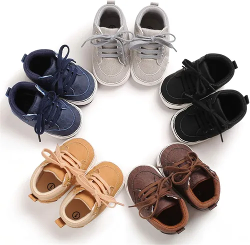 Vista 5 de BENHERO Baby Girls Boys PU Leather Shoes Toddler Infant First Walker Soft Sole High-Top Ankle Sneakers Newborn Crib Shoes