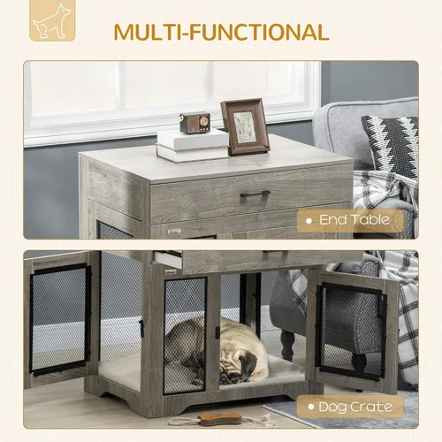 Vista 3 de PawHut Mueble de jaula para perros con cojín suave resistente al agua, mesa
