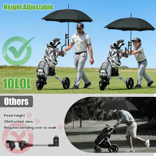 Vista 4 de 10L0L Soporte para paraguas de carrito de golf resistente, base de aluminio ajustable de 180° para carros de golf, cochecitos, sillas de ruedas