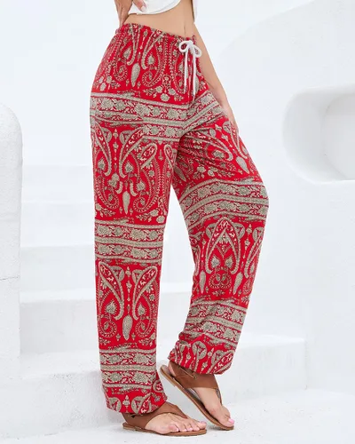 Vista 9 de QIANXIZHAN Pantalones de harén para mujer, pantalones hippie palazzo, pantalones bohemios, ropa de yoga con bolsillos