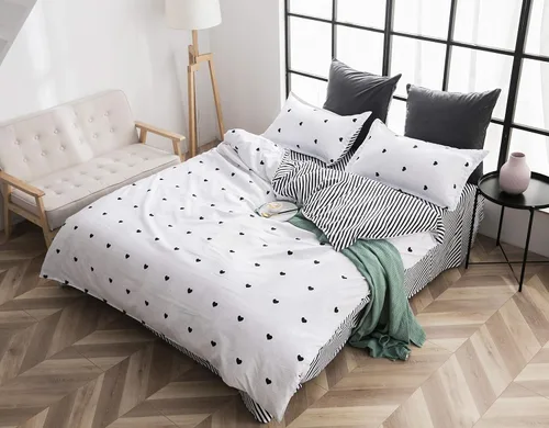 Vista 24 de Juego de funda de edredón geométrica negra Twin XL, juego de ropa de cama a rayas negras y blancas, moderno, suave, de lujo, de microfibra