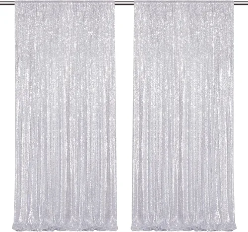 Vista 67 de Cortinas de fondo de lentejuelas con purpurina azul bebé, 2 piezas de 2 x 8 pies, telón de fondo de fiesta de baby shower para niños, hermosas
